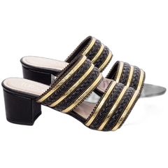 Sandalia Tamanco Preto e Dourado Salto 5cm Antiderrapante - Calçadospravc | Comprar Calçados Femininos Online | Comprar Scarpins