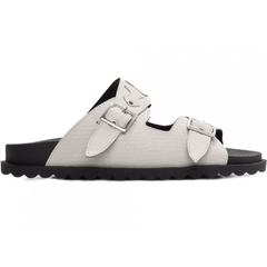 Sandalia Papete Verao Off White Sofisticado com Fivelas Prateadas - Calçadospravc | Comprar Calçados Femininos Online | Comprar Scarpins