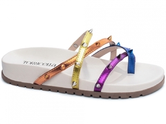 Sandália Papete Verão: Estilo vibrante | Apliques coloridos | Multicolorido