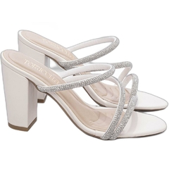 Tamanco Salto Grosso 8.5cm Luxo Classico com Strass Prata Off White - Calçadospravc | Comprar Calçados Femininos Online | Comprar Scarpins