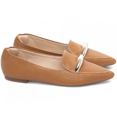 Sapatilha Mocassim Feminino Bico Fino Estilo Sofisticado em Napa Lezard Caramelo - Calçadospravc | Comprar Calçados Femininos Online | Comprar Scarpins