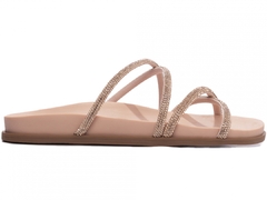 Sandália Papete Birken: Strass Rose | Detalhes em Rose | Vc + Linda ainda em Rose | Solado Bege - Calçadospravc | Comprar Calçados Femininos Online | Comprar Scarpins