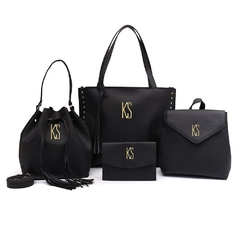 Kit London 4 em 1 Bolsa Sacola Bolsa Saco Mochila e Porta Documentos Preto