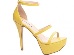 Sandália Meia Pata Feminina: Napa e Croco Amarelo | Salto 13cm | Elegância e Conforto