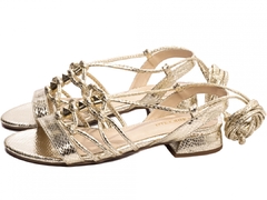 Sandália Croco Dourado: Salto Baixo - Coleção Verão - comprar online