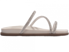 Sandália Papete Birken: Manta Strass Off White | Apliques Prata | Vc + Linda ainda em Off White | Solado Bege - Calçadospravc | Comprar Calçados Femininos Online | Comprar Scarpins