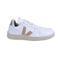 Tenis V-10 em Couro V Dourado | 34 a 39 | Branco / Prata