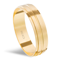 ALIANÇA OURO 18K TRABALHADA C/ 2 FRISOS ALTO RELEVO - 5MM - PM 2,80G - 13512 - comprar online