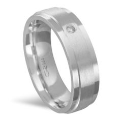 ALIANÇA PRATA 925 RETA ESCOVADA ALTO RELEVO ZIRCONIA - 6MM - RP67