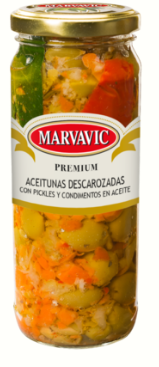 MARVAVIC Aceitunas Descarozadas con Pickles y Condimentos 330g