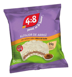 Alfajor arroz 4:8 bañado en chocolate BLANCO relleno dulce de leche unid. x 24 gr.