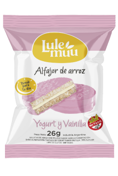 Alfajor de Arroz lulemuu relleno vainilla bañado en yogurt frutilla 26 gr.