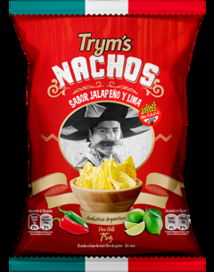 Nachos Tryms sabor Jalapeño y Lima 75 g.