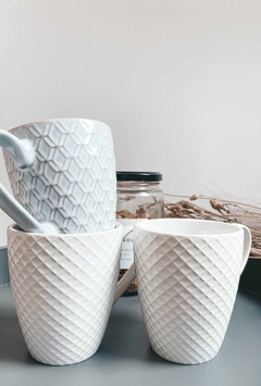Taza cafe doble blanca y celeste diseño surtido