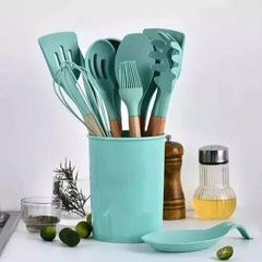 Set Utensilios 13 Piezas Silicona Mango Madera