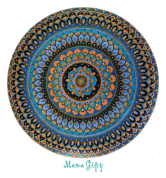 Imagem do Avental de algodão orgânico Brim Mama Gipsy Mandala Azul