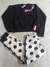 Conjunto Infantil feminino com blusa moletom preta e calça legging com bolas tam. 8