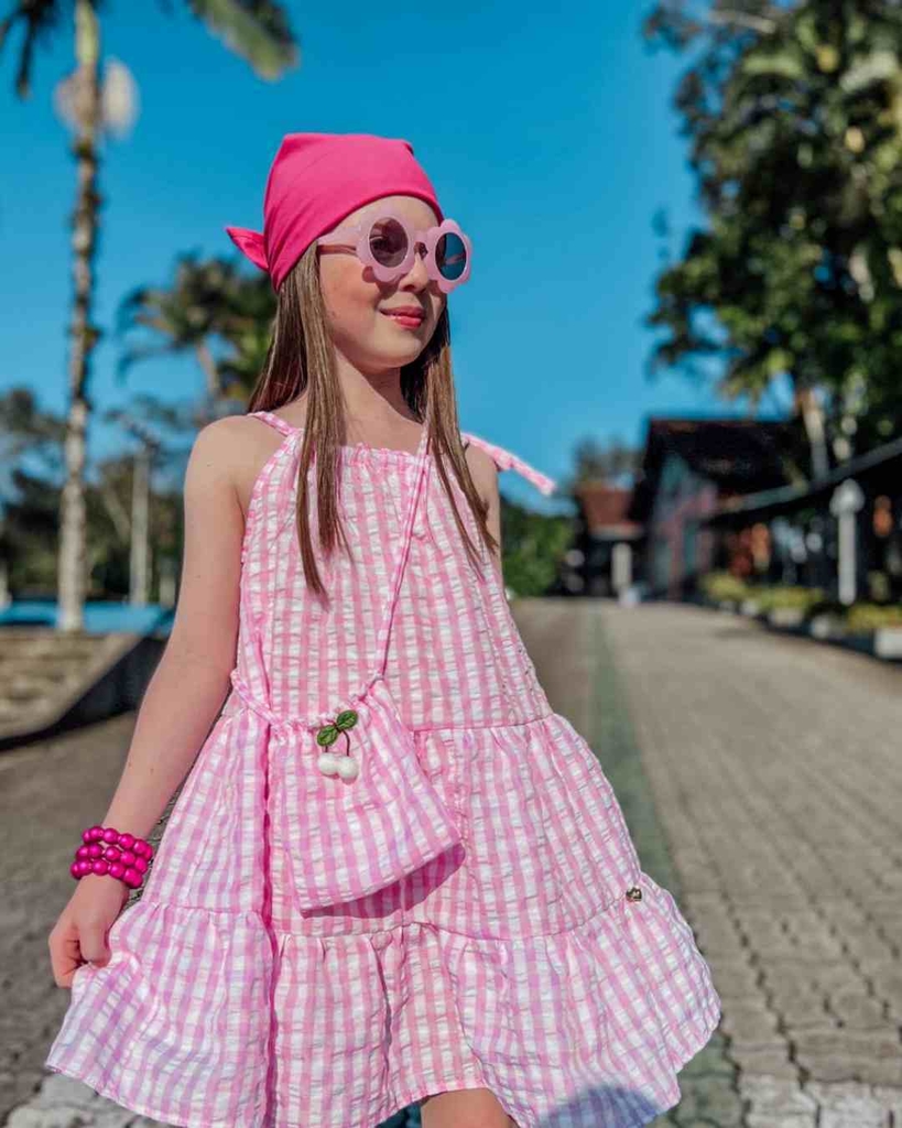 Vestido infantil sale xadrez rosa