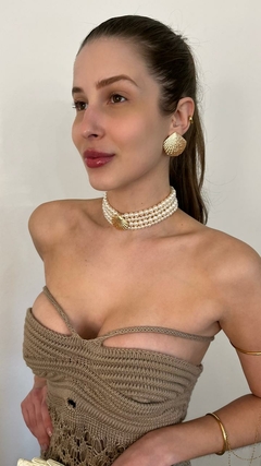 choker pérola concha