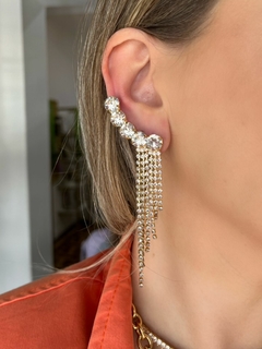 Brinco ear cuff 6 pedra franja strass