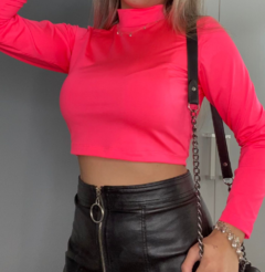 Cropped Manga Longa Gola Alta Rosa