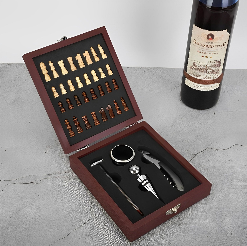 Kit de vinho jogo xadrez com maleta 05 peças. SXQ6603KIT