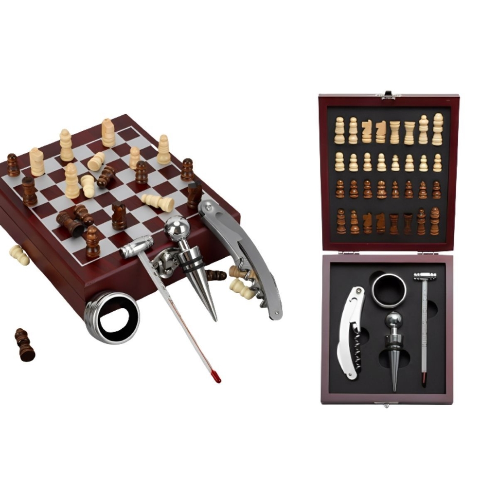 Kit de vinho jogo xadrez com maleta 05 peças. SXQ6603KIT