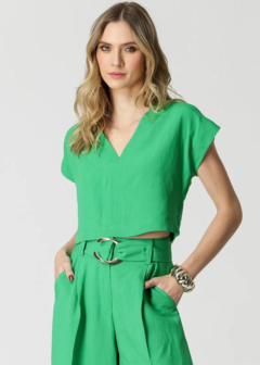 Blusa decote V cropped - Labor Santo - Moda elegante e atemporal