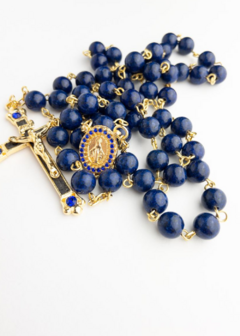 Terço Lapis Lazuli Cruz Cravejada - comprar online