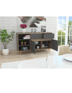 Credenza Bufetera Salem Nogal y Gris - POLODESIGNSMX