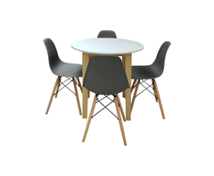 Comedor Minimalista Redondo con 4 Sillas Eames Blanco y Gris - comprar en línea