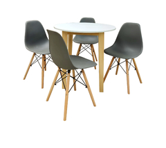 Comedor Minimalista Redondo con 4 Sillas Eames Blanco y Gris