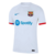 Camisa visitante do Barcelona para temporada 2023 na cor Branca com escudo bordado mp lado esquerdo do peito, no lado direito a logo da Nike em Azul patrocinadora da camisa Spotify no centro da camisa, gola careca,  punhos da manga em azul e vermelho.