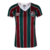 Camisa Fluminense Feminina para temporada 2023 cinturado nas cores tradicionais verde e vinho com listras branca seu escudo bordado ao lado esquerdo do peito no lado direito fica a logo da umbro patrocinadora com a gola em V na cor Branca. Camisa em homen