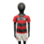 Camisa de futebol conjunto infantil do Clube de Regatas Flamengo 23/24 O escudo do Flamengo está bordado no peito esquerdo, e o logo da Adidas no peito direito. A gola é redonda e tem um detalhe em vermelho, assim como as três listras da Adidas nos ombros
