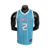 Regata Basquete NBA do Charlotte Hornets Cor Azul com detalhes nos nomes, Números, gola e listras na cor Branca. Gola em V, logotipo da Jordan no lado direito e nas costas a logo da NBA na parte da nuca.