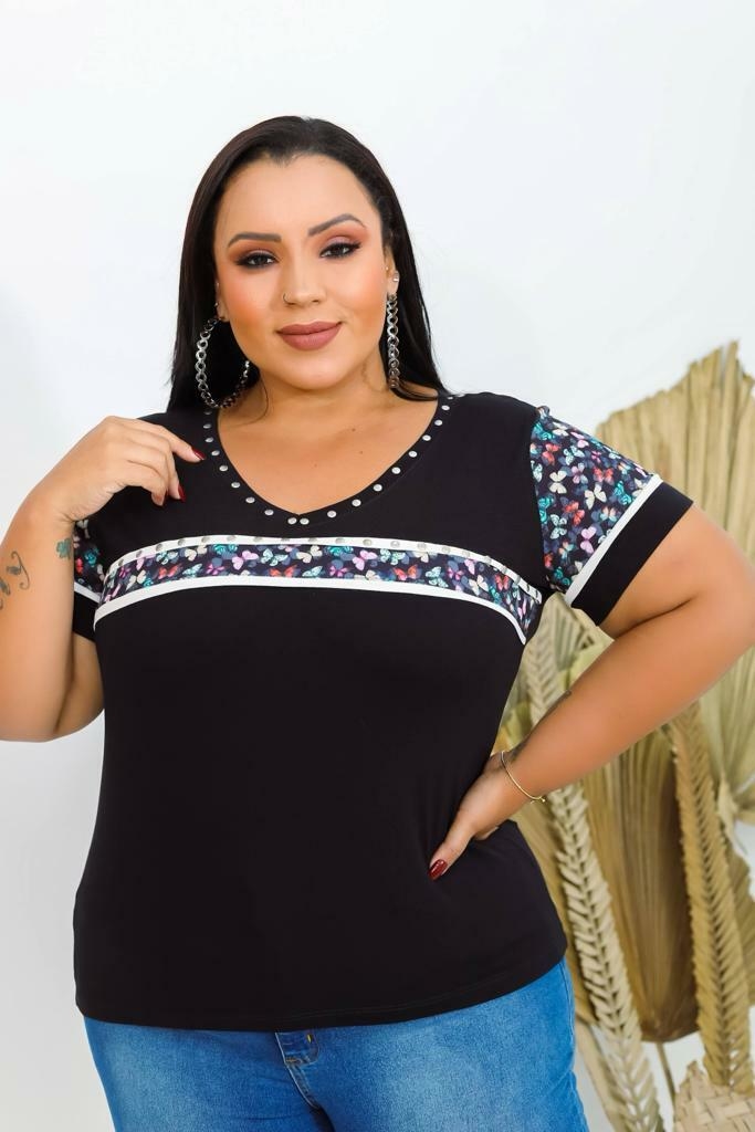 Blusa Feminina Plus Size de Viscolycra de Manguinha com Frase