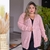 Cardigan Aberto Pipoca Plus Size Feminino Manga Longa Rosé G3