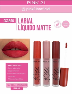 LABIAL LIQUIDO EFECTO MATTE KISS EVOLUTION / PINK 21 # CS3806 - comprar online