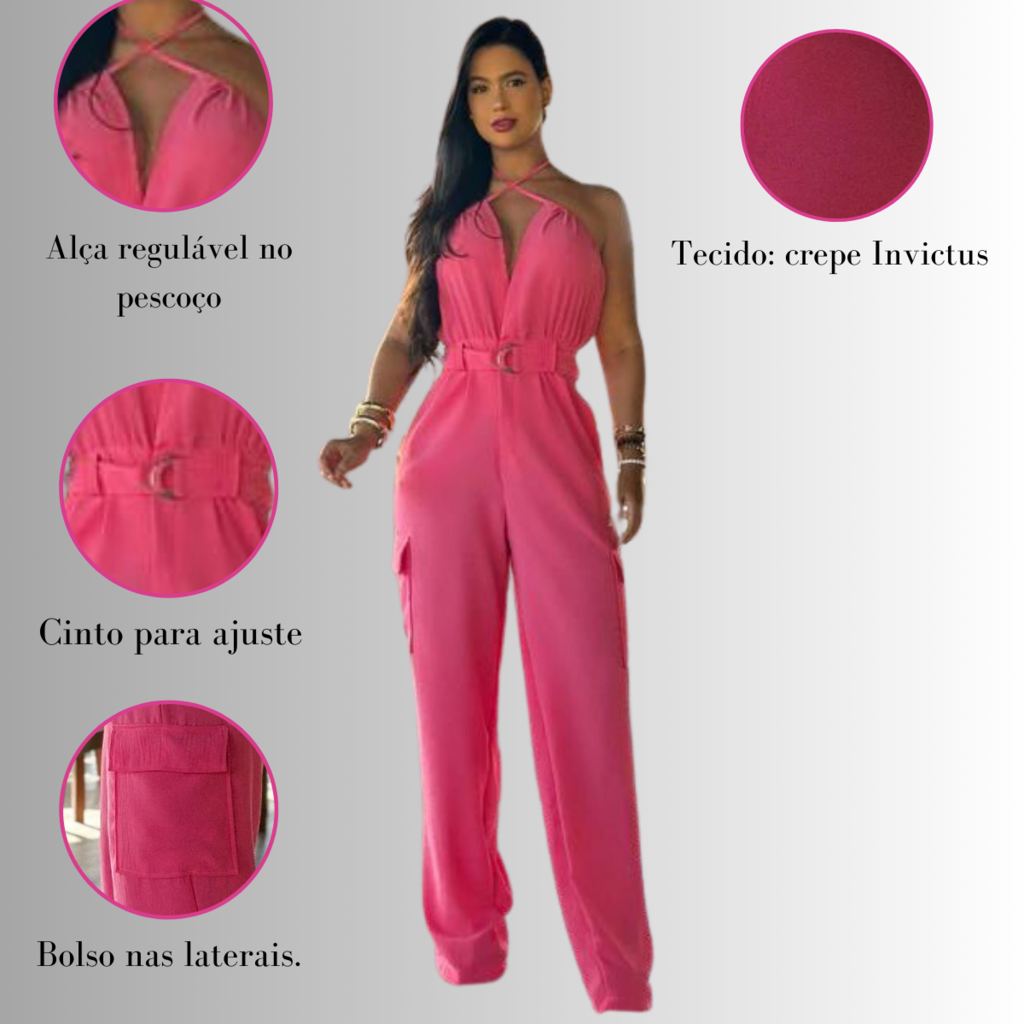 Macacão pantalona Feminino Longo Soltinho elegante luxo