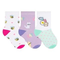 Meia Infantil Cano Longo MENINA - Kit 3 Pares - Daiana Silva Intimates & Mais