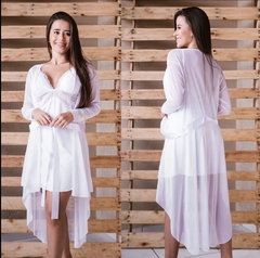 Robe Tule Transparente - Branco, Vermelho