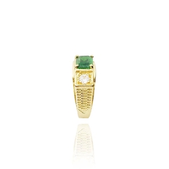 Anel masculino pedra verde zircônia banho ouro 18k - comprar online