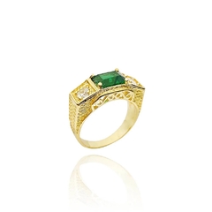 Anel masculino pedra verde zircônia banho ouro 18k