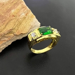 Anel masculino pedra verde zircônia banho ouro 18k - loja online