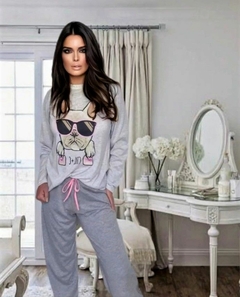 Pijama de Inverno Feminino Cinza Estampado - comprar online
