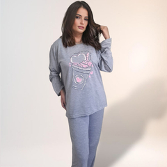 Pijama de Inverno Feminino Moletinho Estampado Cinza - loja online