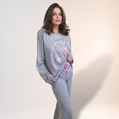 Pijama de Inverno Feminino Moletinho Estampado Cinza na internet