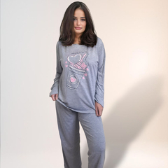 Pijama de Inverno Feminino Moletinho Estampado Cinza - comprar online