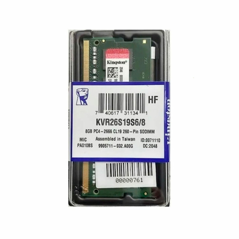 MEMORIA RAM KINGSTON SODIMM DDR4 8GB 2666MHZ 1.2V CL19 16GBIT